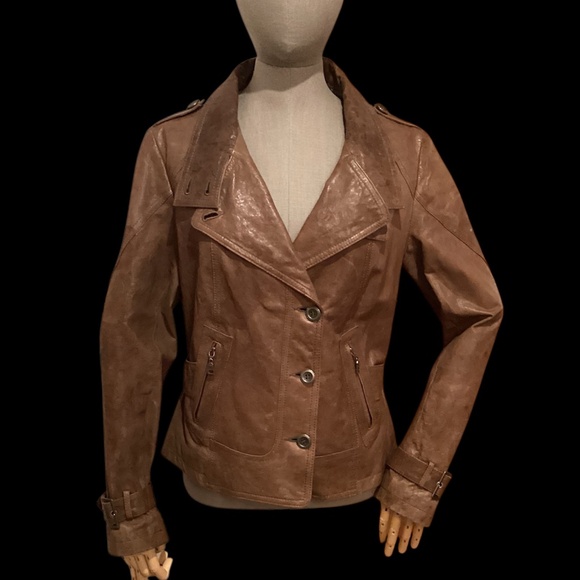 Danier Brown Leather Jacket, size medium - Picture 1 of 11